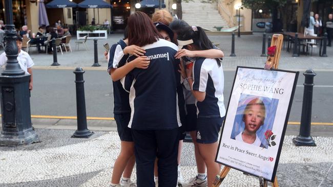 Students from Emmanuel College were among the mourners at Sophie Wang’s vigil. Picture: NewsWire / Richard Gosling