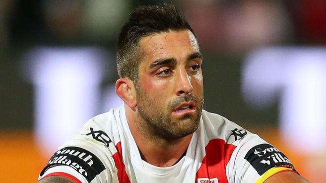 SYDNEY, AUSTRALIA - JULY 15:  Paul Vaughan of the Dragons looks dejected after full time during the round 18 NRL match between the St George Illawarra Dragons and the Wests Tigers at UOW Jubilee Oval on July 15, 2018 in Sydney, Australia.  (Photo by Jason McCawley/Getty Images)