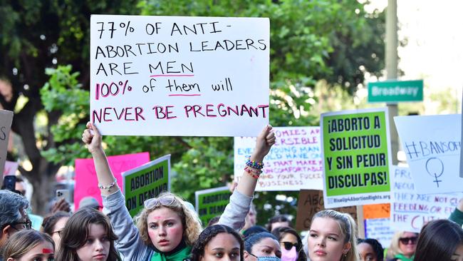 Pro-choice activists gather in protest outside a US Courthouse to defend abortion rights. Picture: AFP