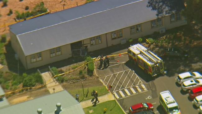 The scene after the car crashed into Banksia Road Primary School. Picture: Seven News