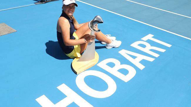 Sofia Kenin poses with her trophy after winning the singles final against Anna Karolina Schmiedlova. Picture: Robert Cianflone/Getty Images