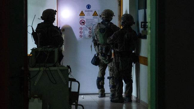 Israeli soldiers carrying out operations inside Al-Shifa hospital in Gaza City. Picture: AFP