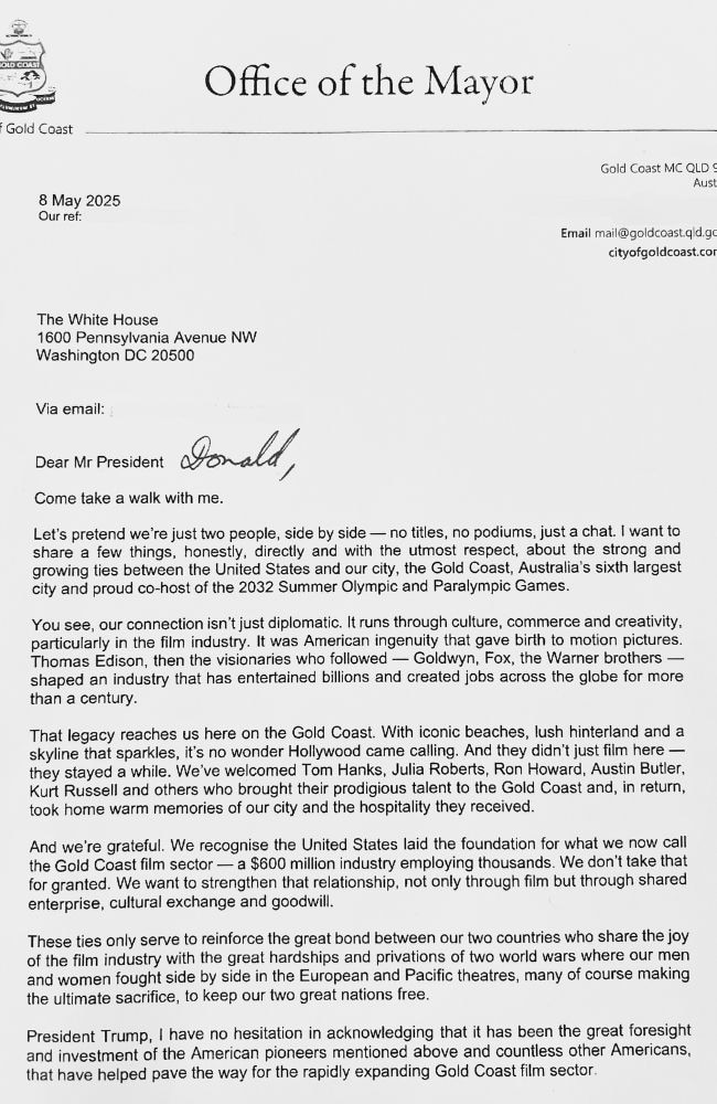 Page one of Mayor Tom Tate’s letter to President Donald Trump.