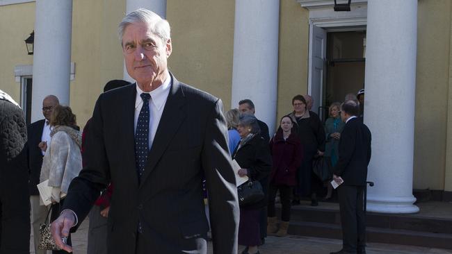 Special Counsel Robert Mueller departs St John's Episcopal Church, across from the White House, after attending morning services in Washington on Sunday. Picture: AP