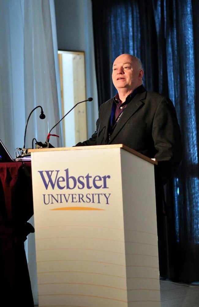 Simon Davies guest lecturing at the Webster University in Geneva. Picture: Facebook