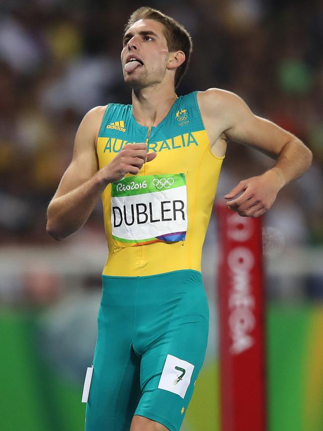 Australia's Cedric Dubler in the Men's Decathlon 400m heat during day 12 of the athletics at the Rio 2016 Olympic Games. Picture: Brett Costello