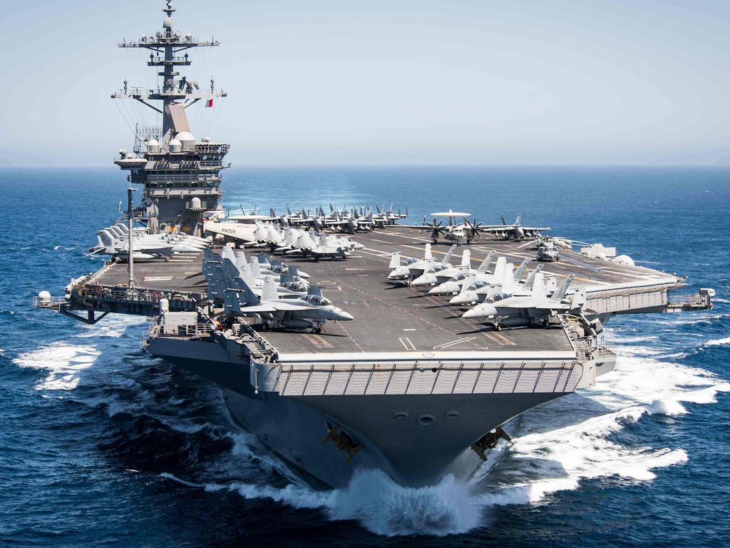 The aircraft carrier USS Theodore Roosevelt (CVN 71) transits the Pacific Ocean while conducting a tailored ship’s training availability off the coast of Southern California in 2017. Picture: Paul L. Archer/US Navy/AFP