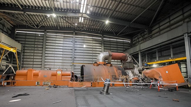 Callide Power Station Unit C4 pictured – A 300-kilogram chunk of shrapnel was found lodged in the roof of the Callide Power Station following the major explosion. Picture Supplied