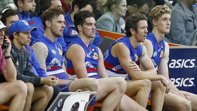 Bob Murphy hurt his hamstring in the final minutes of the Bulldogs’ win over the Saints. Picture: Getty