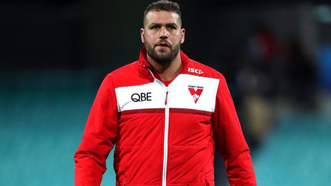 Lance Franklin injured his hamstring in the win. Picture: Phil Hillyard