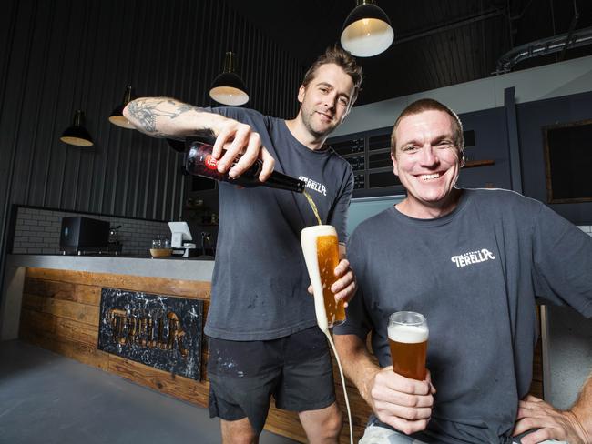 Brewers Torren Read and Brandt Bamford from Terella Brewing at North Arm say they’ve almost weathered the coronavirus storm. Photo Lachie Millard