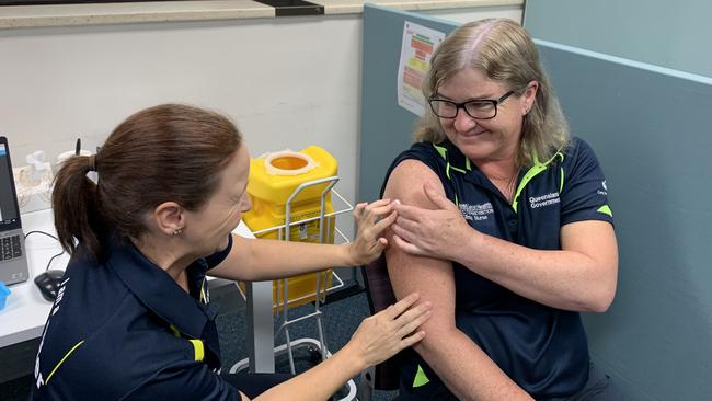 The first person to be vaccinated for COVID-19 at Ipswich Hospital was Infection Prevention Clinical NurseConsultant Monica Prior.