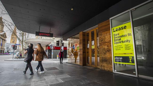 Shops are closed and Melbourne’s city streets are extremely quiet. Picture: Nicole Cleary