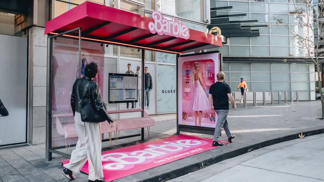 JCDecaux Australia and Universal Pictures Australia on behalf of Warner Bros.'s Barbie-branded bus shelter.