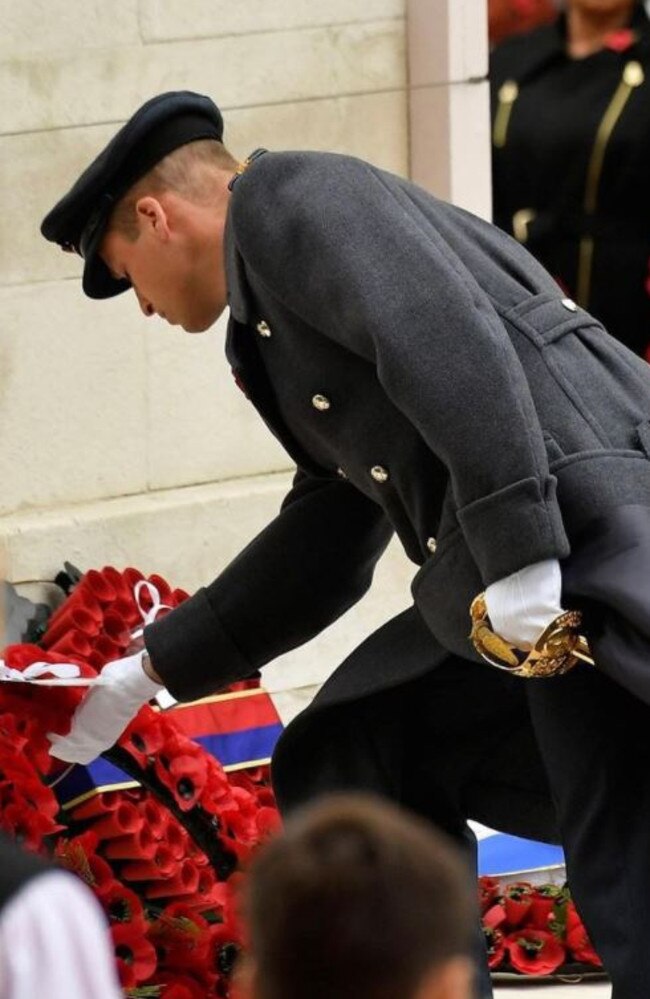 Prince William lays a wreath during the service. Picture: Instagram