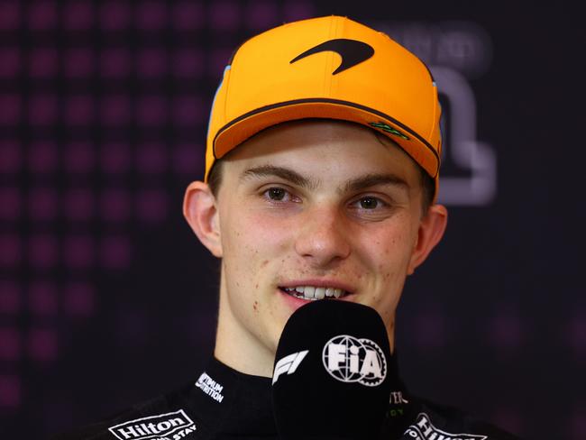 SPIELBERG, AUSTRIA - JUNE 30: Second placed Oscar Piastri of Australia and McLaren attends the press conference after the F1 Grand Prix of Austria at Red Bull Ring on June 30, 2024 in Spielberg, Austria. (Photo by Clive Rose/Getty Images)