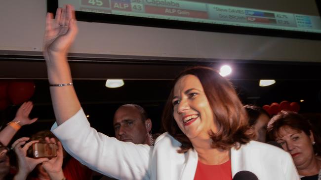 Annastacia Palaszczuk celebrates her victory at the 2015 election. Picture: John Pryke/AAP