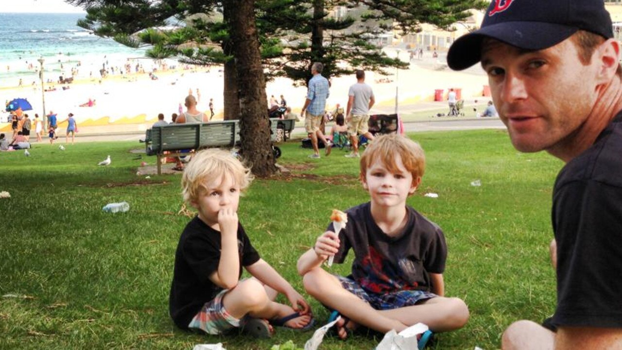 Chris Minns and his sons at Cronulla Beach. Picture: Supplied/ NewsWire