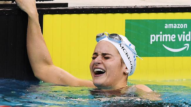 Kaylee McKeown takes a breath after breaking the Commonwealth record for the women's 200m breaststroke in Thursday’s final. Picture: Mark Brake/Getty Images