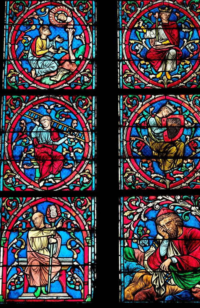 A section of a stained glass window in Notre Dame Cathedral, Paris, France. Picture: Alamy