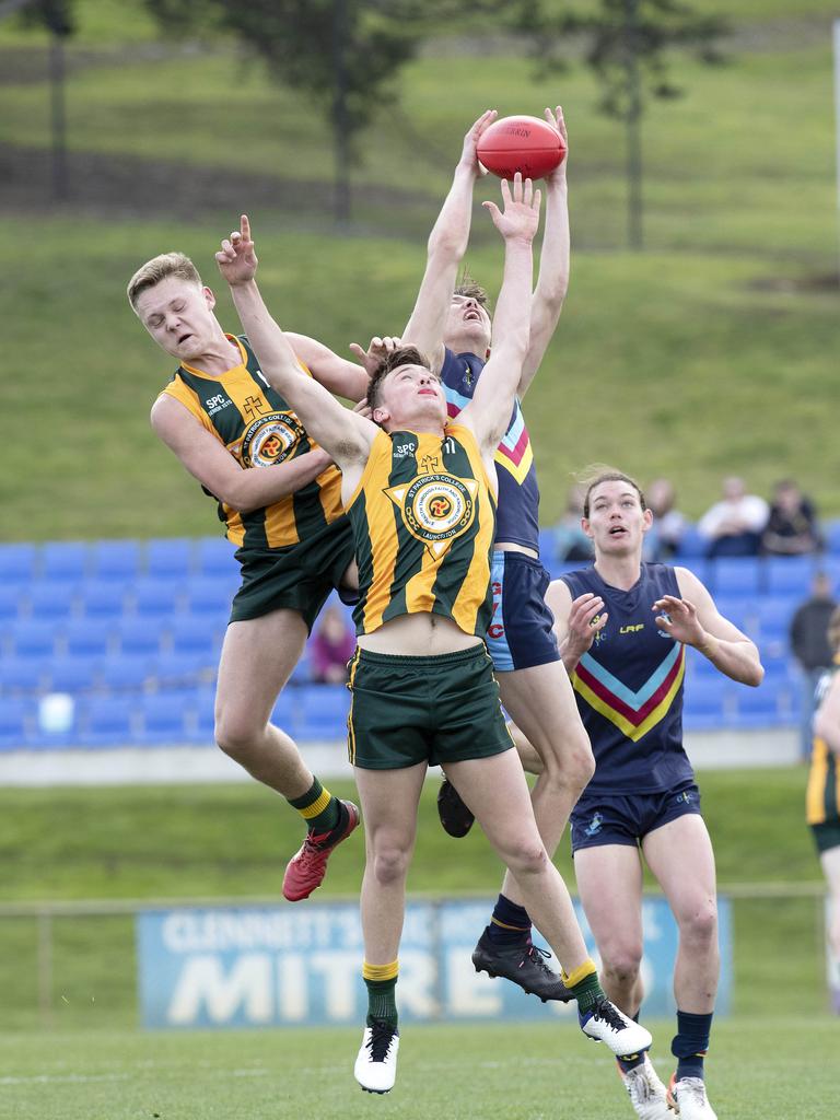 Action from the SATIS football grand final between Guilford Young College and St Patrick’s College. Picture: Chris Kidd