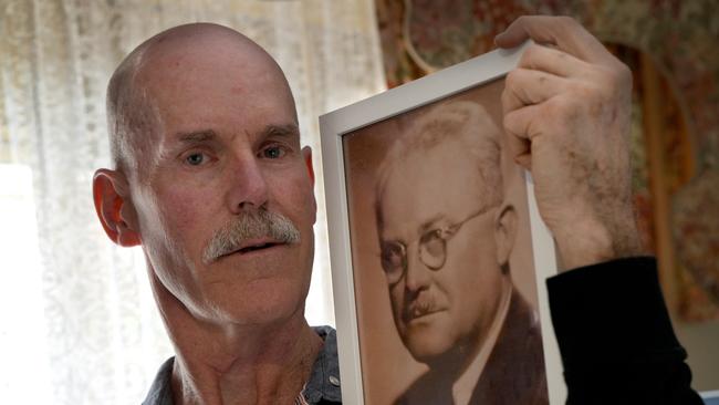 After being estranged from his father at birth, Sheidow Park retiree Alex Mericka earlier this year discovered that his father was imprisoned at Dachau and his grandfather at Flossenburg concentration camp, accused of helping Jews escape Germany during World War II. Mr Mericka with a photo of his grandfather, taken before the war. Mr Mericka is now in discussions with the Adelaide Holocaust Museum to track down more of his family history. 26 September 2024. Picture: Dean Martin