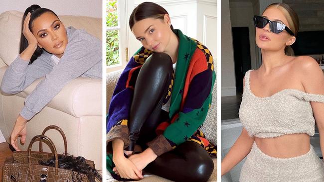 Relaxed, casual outfits from Kim Kardashian, Miranda Kerr and Kylie Jenner during lockdown. Picture: Instagram