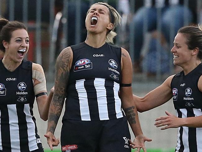 AFLW Melbourne Demons v Collingwood Moana Hope kicks her first goal for the pies Picture:Wayne Ludbey