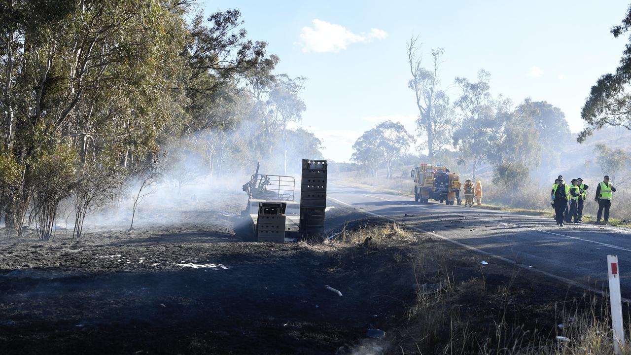 A person has died after the car she was travelling in collided with a truck carrying fuel.