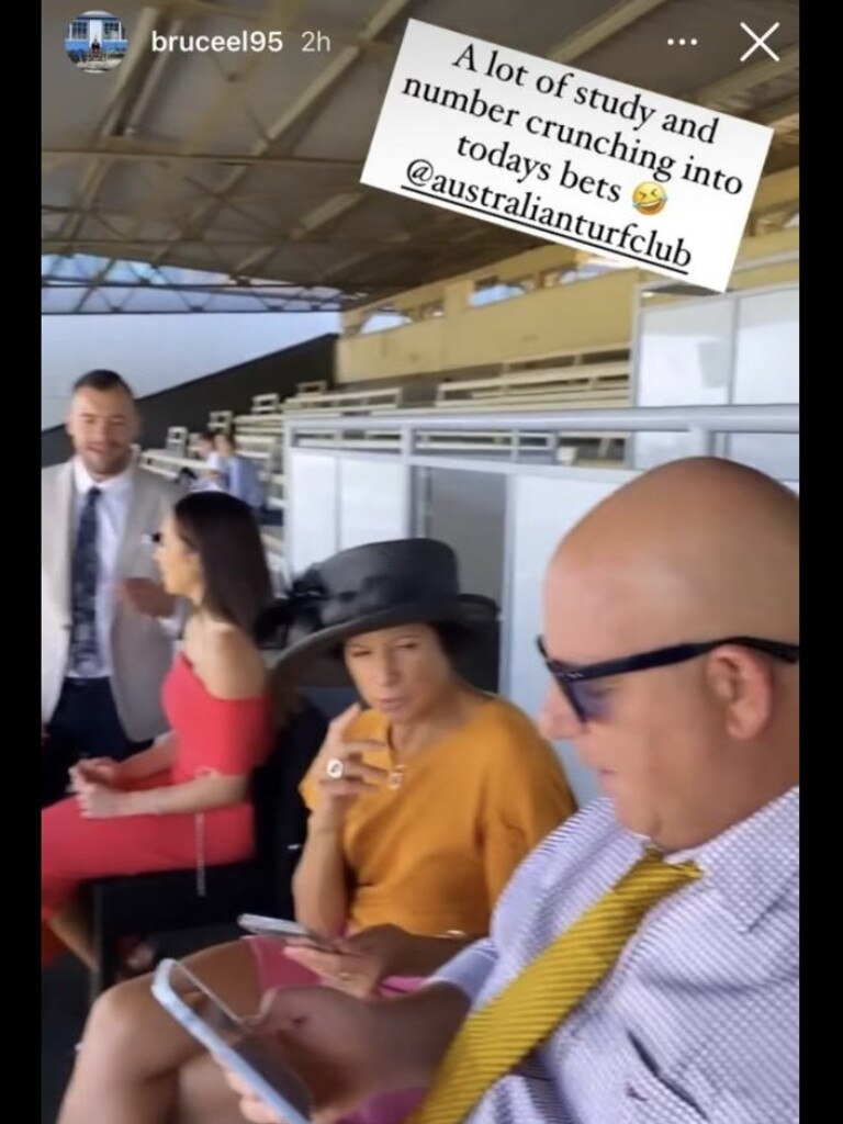 Bruce Lehrmann shared snaps from a day at the races with Spotlight EP Mark Llewellyn in April 2022.