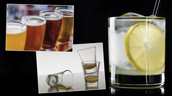 Name your poison: Beer (top left), whisky (bottom left) and gin and tonic (right). Pictures; iStock