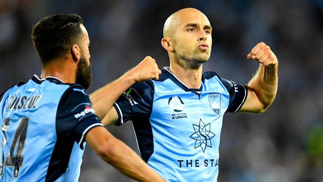 Adrian Mierzejewski celebrates his goal against Wanderers.