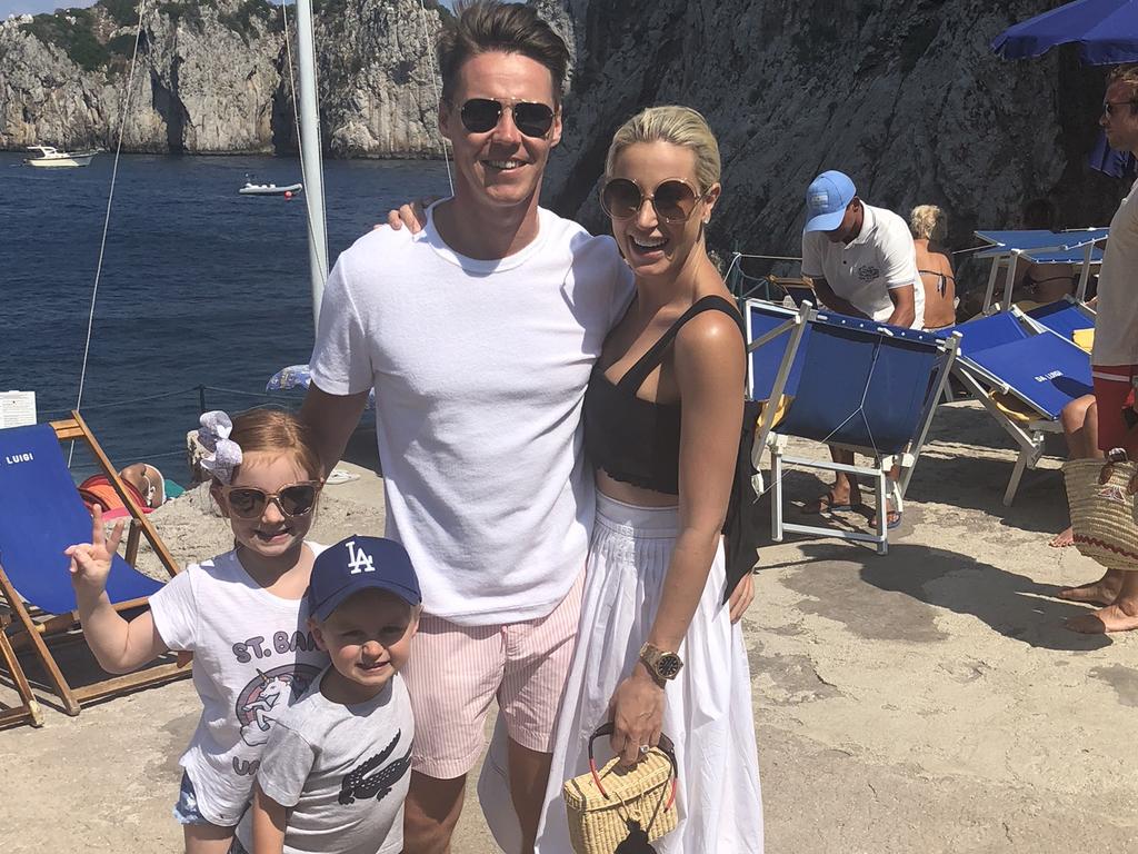 Roxy with husband Oliver Curtis and kids Pixie and Hunter in Capri.