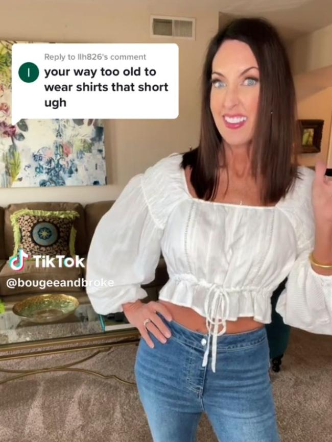 An internet troll said the 52-year-old was “too old” for crop tops. Picture: TikTok