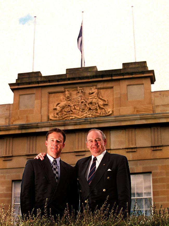 Politics Portrait William and Michael Hodgman outside Parliament House
