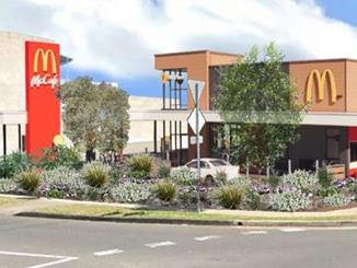 An artist's impression of a proposed McDonald's fast food restaurant, with drive-through facility, at the corner of Rosebery St and Kenneth Rd, Balgowlah.