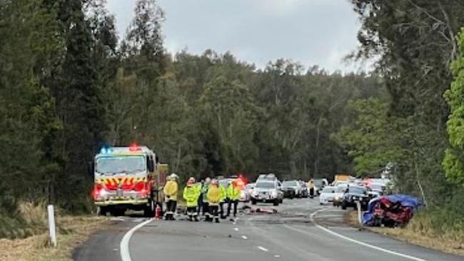 The scene of a fatal crash on the Pacific Highway on the state's Mid-North Coast in the town of Pampoolah. Picture: Gemma Ferguson