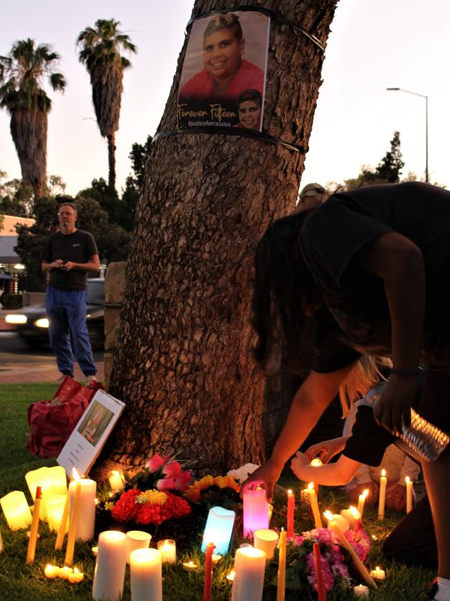 A vigil for slain Noongar teenager, Cassius Turvey, outside the Alice Springs courthouse on November 2, 2022. Picture: Jason Walls