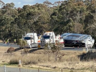 Crews working to clear the New England Hwy at Dalveen after a single truck crash occurred last night.