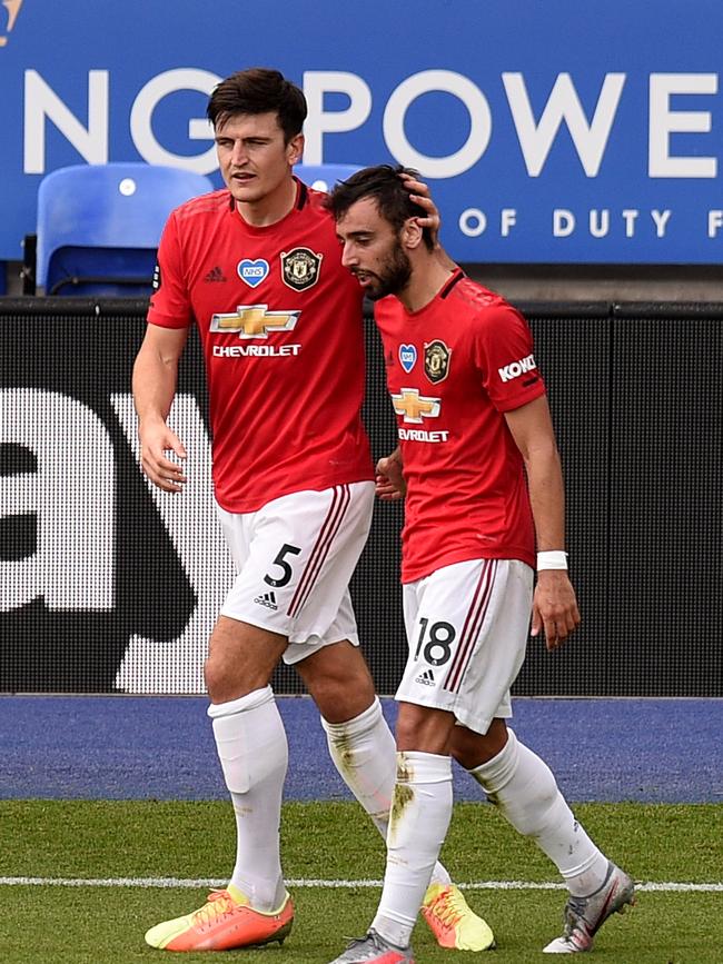 Bruno Fernandes, right, scored a crucial goal for Manchester United. Picture: Getty Images