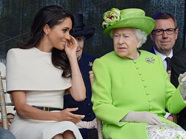 Meghan, Duchess of Sussex and queen Elizabeth open the Mersey Gateway Bridge in Halton, Cheshire on June 14, 2018. Picture: Jim CLARKE / POOL / AFP