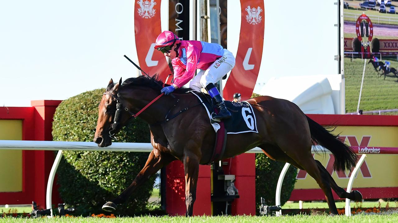 Philia stamps her Group 1 Queensland Oaks credentials by winning The Roses at Doomben for Queensland trainer David Vandyke and jockey Kerrin McEvoy. Picture: Grant Peters / Trackside Photography