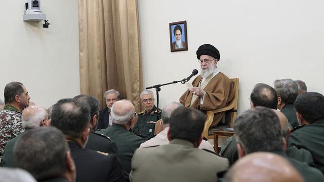 Iran’s Supreme Leader Ayatollah Ali Khamenei speaks to armed forces commanders. Picture; AFP.
