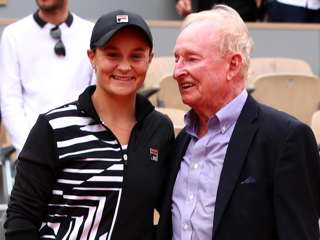 Ash Barty with Rod Laver after her French Open win.