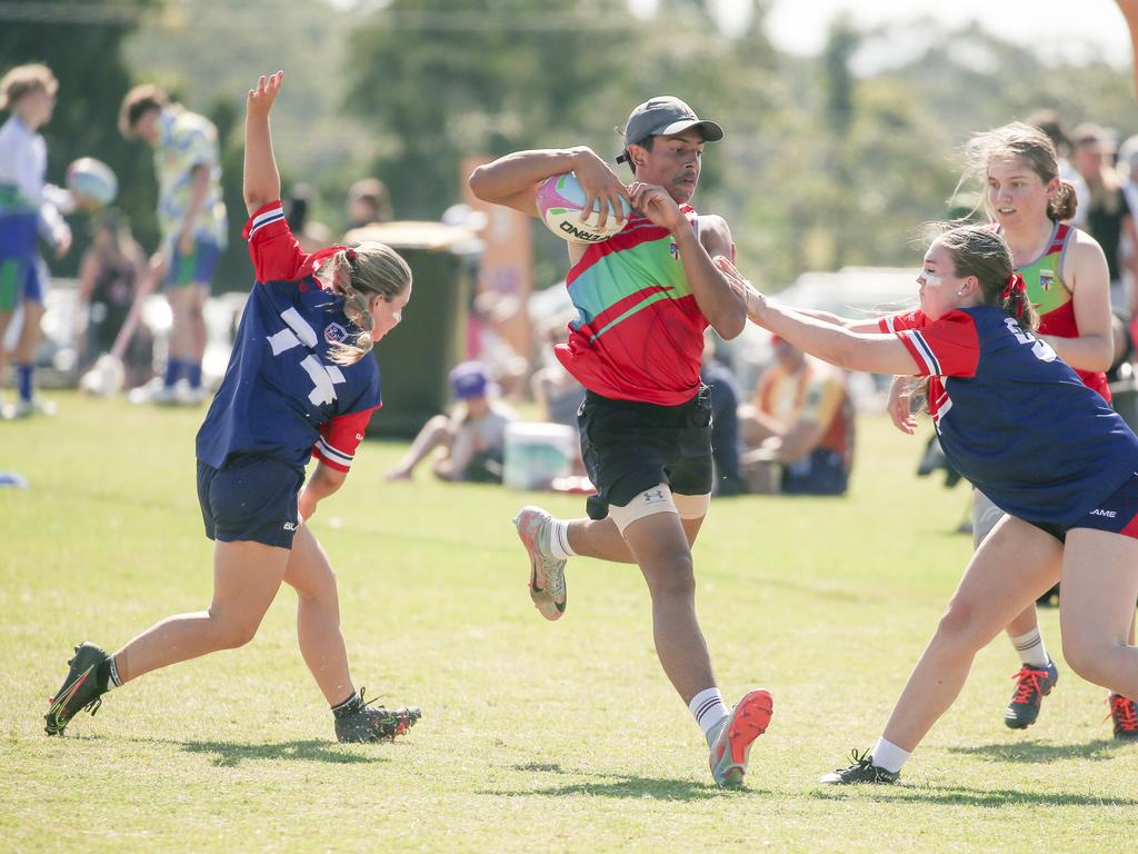 Sophia College V Parklands Christian College at the 2024 Gold Coast Titans All Schools Touch Football Picture: Glenn Campbell