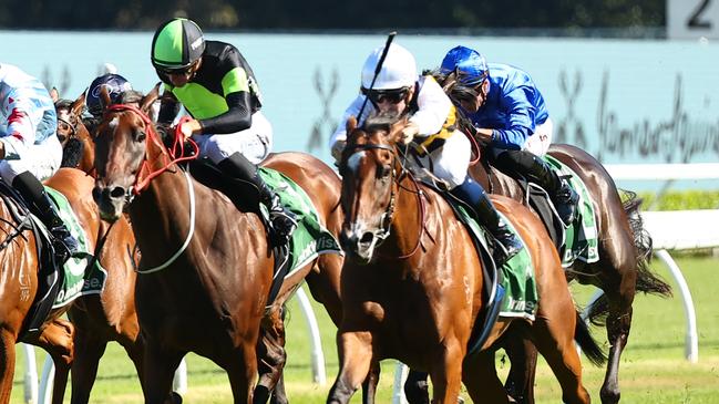 Lady Laguna (right) scored an upset win over Think About It in the Group 1 Canterbury Stakes at Randwick. Picture: Getty Images