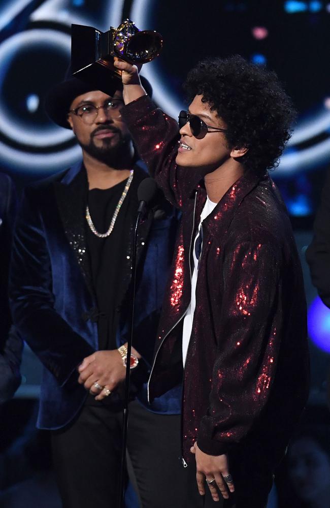 Bruno Mars receives a second Grammy for Record of the Year. Picture: AFP