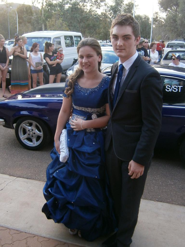 Sara Jacobsen and Corey Hodge arriving at the Centralian Senior College year 12 formal at the Alice Springs Convention Centre. Pictures: SUPPLIED