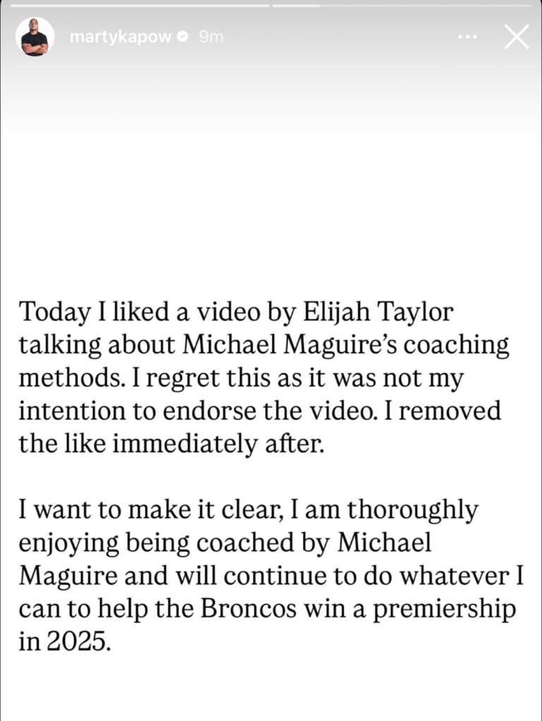 Taupau's Instagram post from Thursday night.