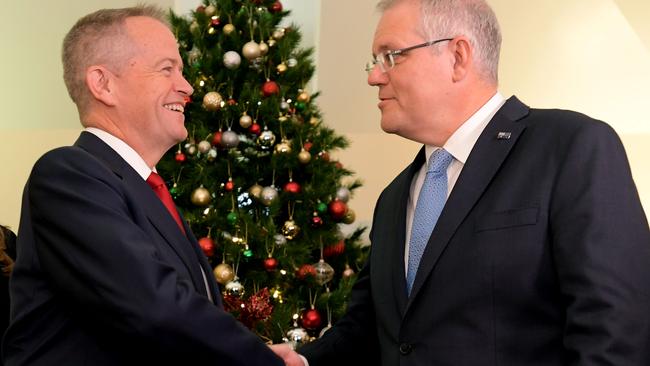 Prime Minister Scott Morrison and Opposition Leader Bill Shorten have revealed a pre-Christmas gift blitz. Picture: Tracey Nearmy/Getty Images